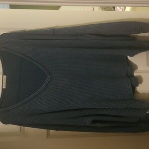 We the Free Blue V-Neck Waffle Knit Top